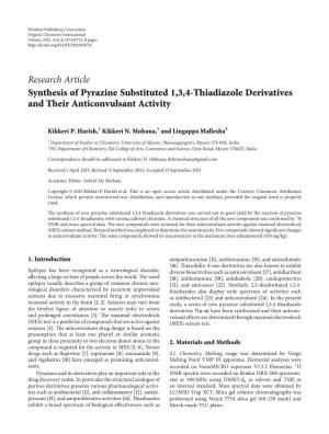 Synthesis of Pyrazine Substituted 1, 3, 4-Thiadiazole Derivatives And