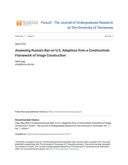 Assessing Russiaâ•Žs Ban on U.S. Adoptions from a Constructivist