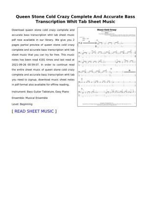 Queen Stone Cold Crazy Complete and Accurate Bass Transcription Whit Tab Sheet Music