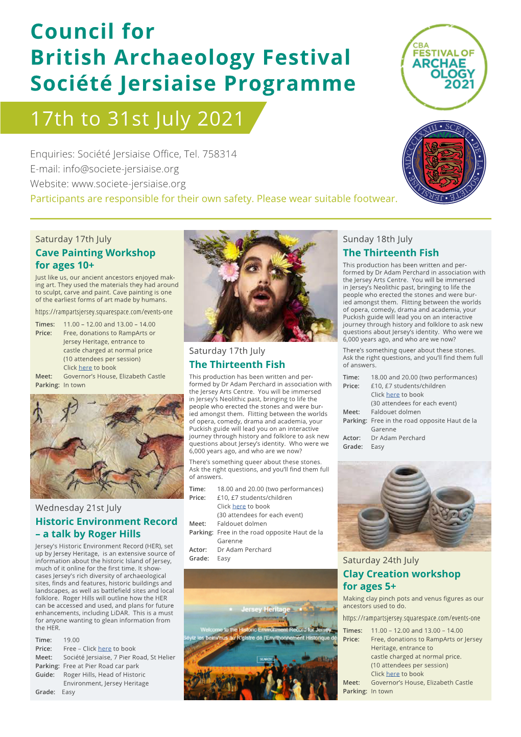 Council for British Archaeology Festival Société Jersiaise Programme 17Th to 31St July 2021
