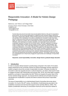 Responsible Innovation: a Model for Holistic Design Pedagogy