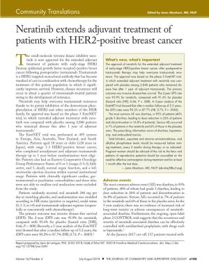 Neratinib Extends Adjuvant Treatment of Patients with HER2-Positive Breast Cancer