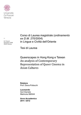 LBGT Modern Cinema in Taiwan and Hong Kong