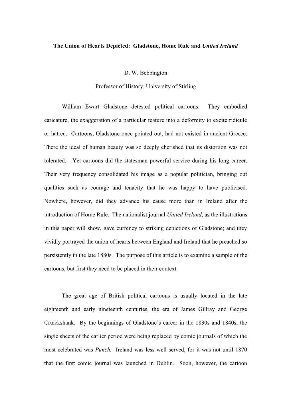 The Union of Hearts Depicted: Gladstone, Home Rule and United Ireland