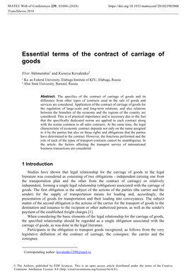 Essential Terms of the Contract of Carriage of Goods