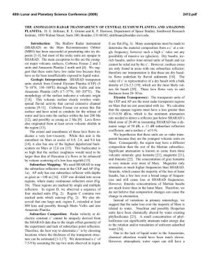 THE ANOMALOUS RADAR TRANSPARENCY of CENTRAL ELYSIUM PLANITIA and AMAZONIS PLANITIA. D. E. Stillman, R. E. Grimm and K. P. Harris