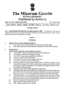 The Mizoram Gazette EXTRA ORDINARY Published Byauthorlty Regn