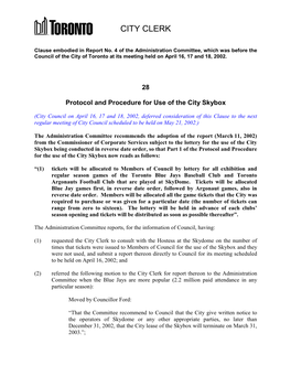 Protocol and Procedure for Use of the City Skybox