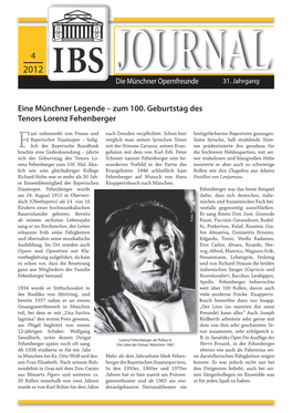 Eine Münchner Legende – Zum 100. Geburtstag Des Tenors Lorenz Fehenberger