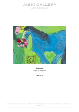 Blue Horse Acrylic on Rice Paper 19 X 26 Cm