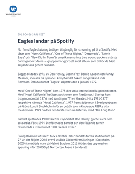 Eagles Landar På Spotify