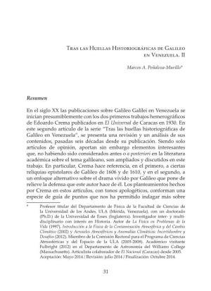 TRAS LAS HUELLAS Hisтoriográficas DE GALILEO EN Venezuela. II