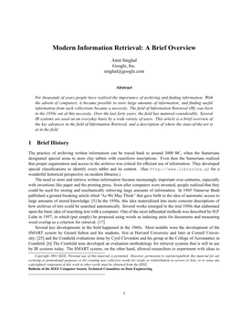 Modern Information Retrieval: a Brief Overview