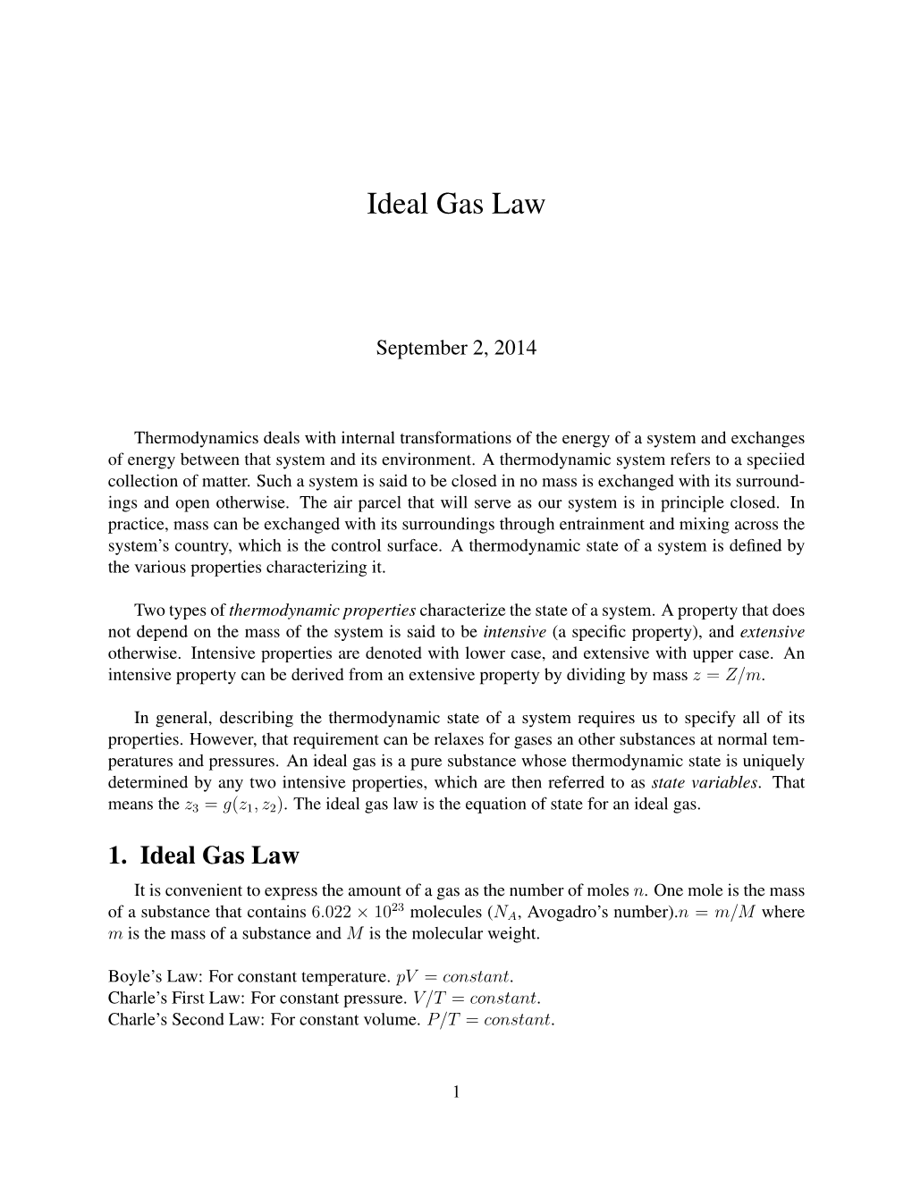 Ideal Gas Law