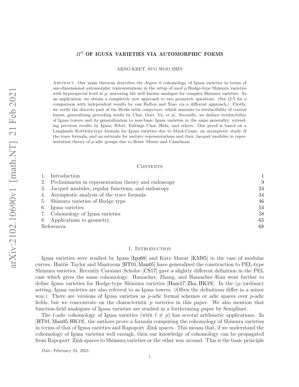 Arxiv:2102.10690V1 [Math.NT] 21 Feb 2021 A