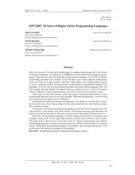 07. 1957-2007: 50 Years of Higher Order Programming Languages
