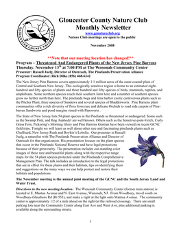 Gloucester County Nature Club Monthly Newsletter Nature Club Meetings Are Open to the Public