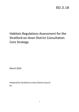 Habitat Regulations Assessment for Consultation Core Strategy