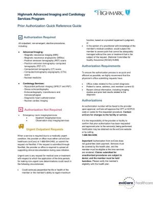 Prior Authorization Quick Reference Guide
