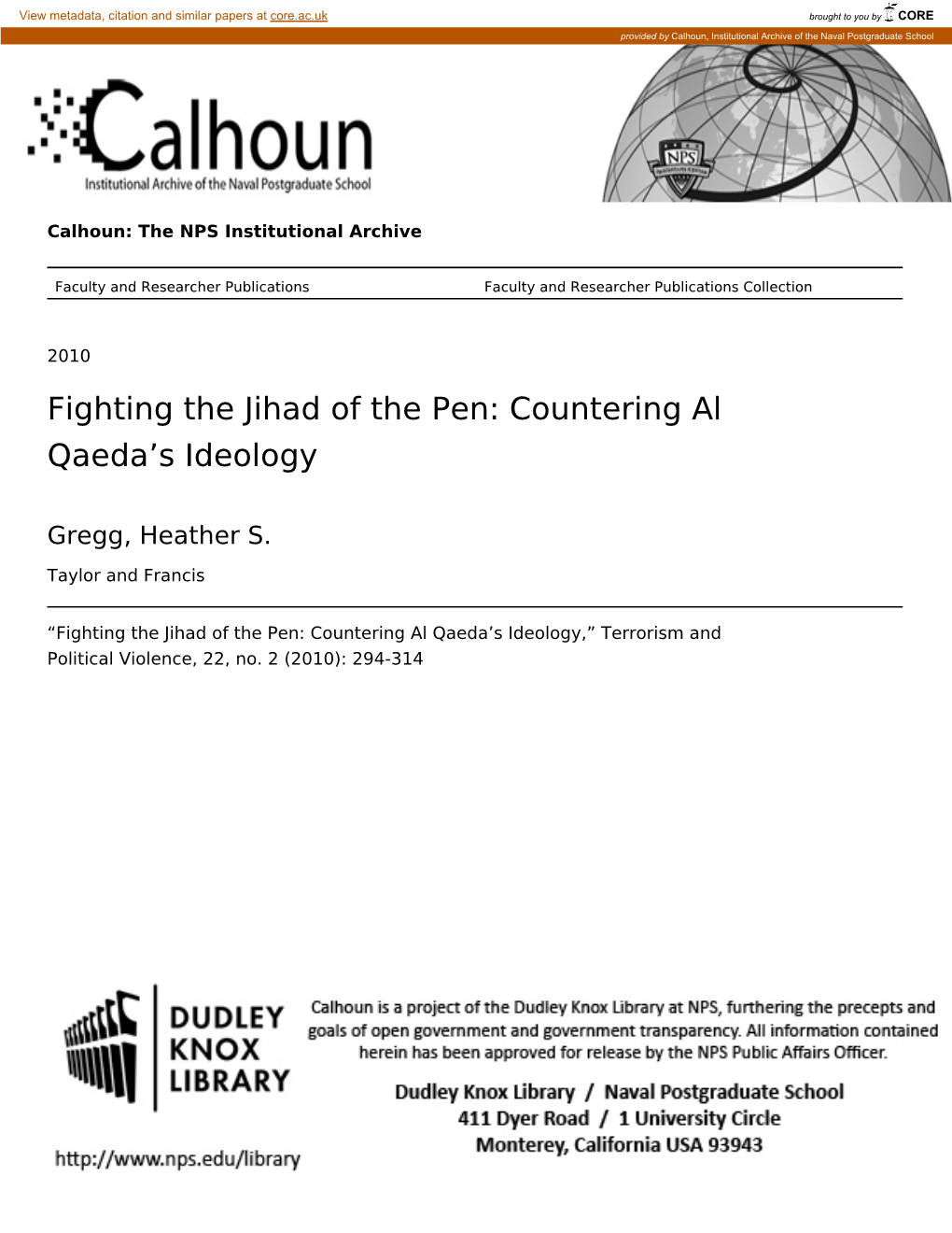 Fighting the Jihad of the Pen: Countering Al Qaeda's Ideology