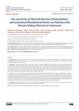 The Spectrum of Thyroid Function Abnormalities and Associated Biochemical Factors in Patients with Chronic Kidney Disease in Cameroon