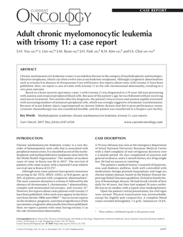 Adult Chronic Myelomonocytic Leukemia with Trisomy 11: a Case Report