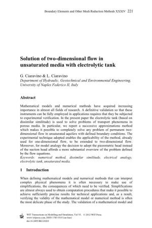 Solution of Two-Dimensional Flow in Unsaturated Media with Electrolytic Tank