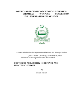 Chemical Weapons Convention Implementation in Pakistan
