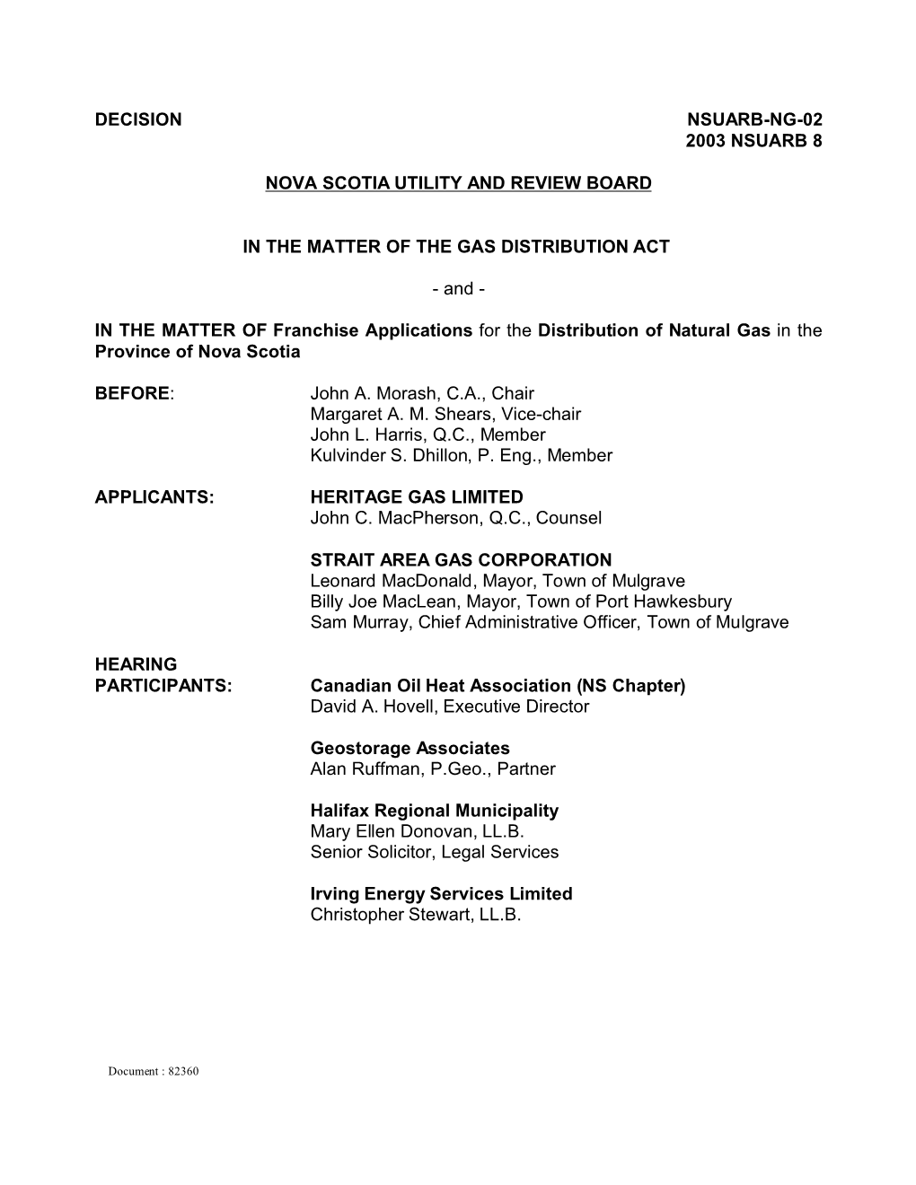 Decision Nsuarb-Ng-02 2003 Nsuarb 8 Nova Scotia Utility