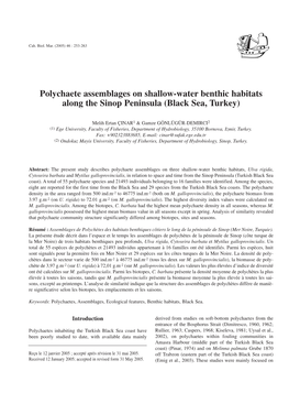 Polychaete Assemblages on Shallow-Water Benthic Habitats Along the Sinop Peninsula (Black Sea, Turkey)