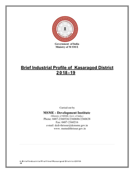 Brief Industrial Profile of Kasaragod District 2 0 18 - 19