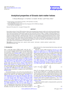 Analytical Properties of Einasto Dark Matter Haloes