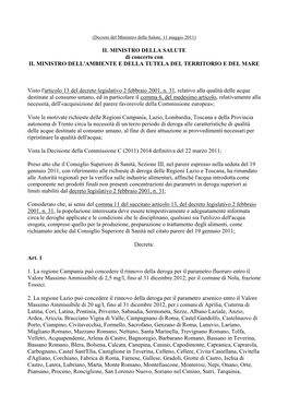 Decreto Del Ministero Della Salute Del 11/05/2011