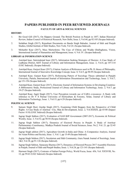 Papers Published in Peer Reviewed Journals Faculty of Arts & Social Sciences History 1