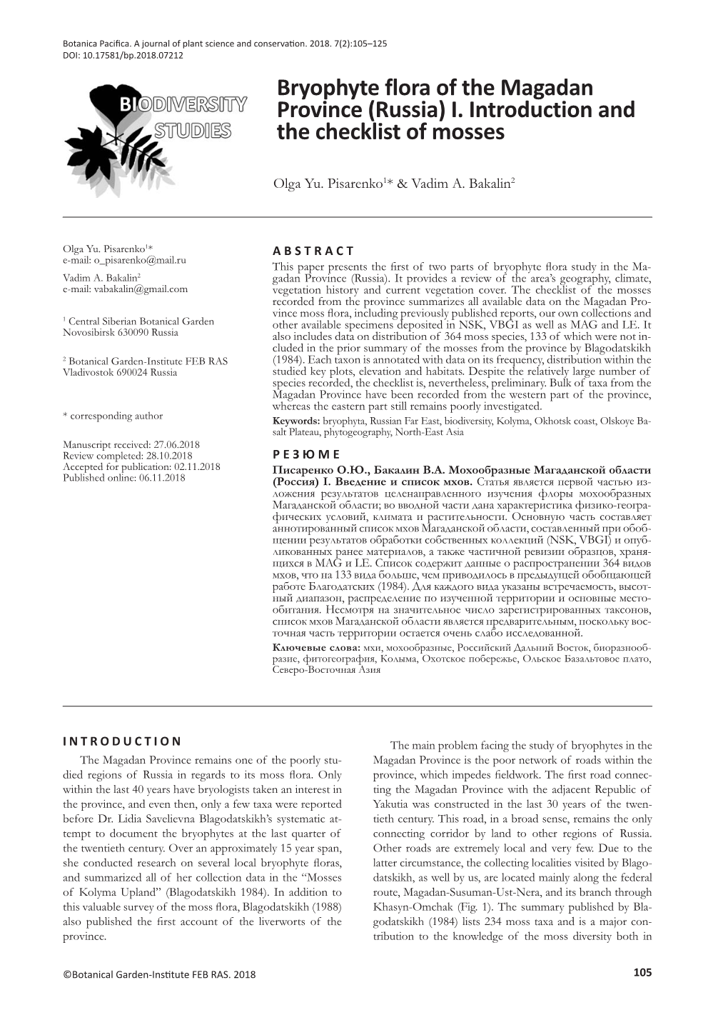 Bryophyte Flora of the Magadan Province (Russia) I. Introduction and the Checklist of Mosses