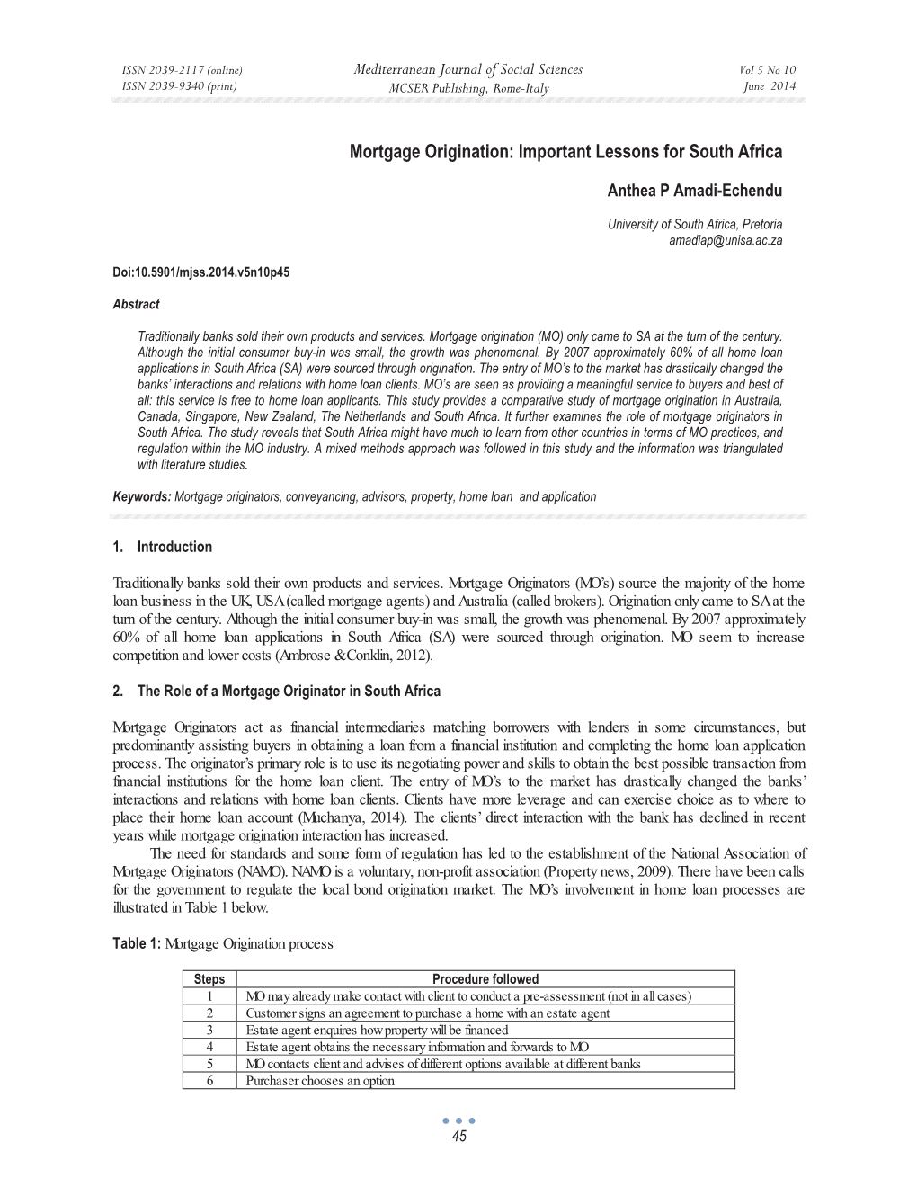 Mortgage Origination: Important Lessons for South Africa