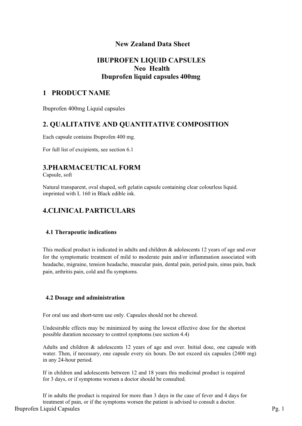 New Zealand Data Sheet IBUPROFEN LIQUID CAPSULES