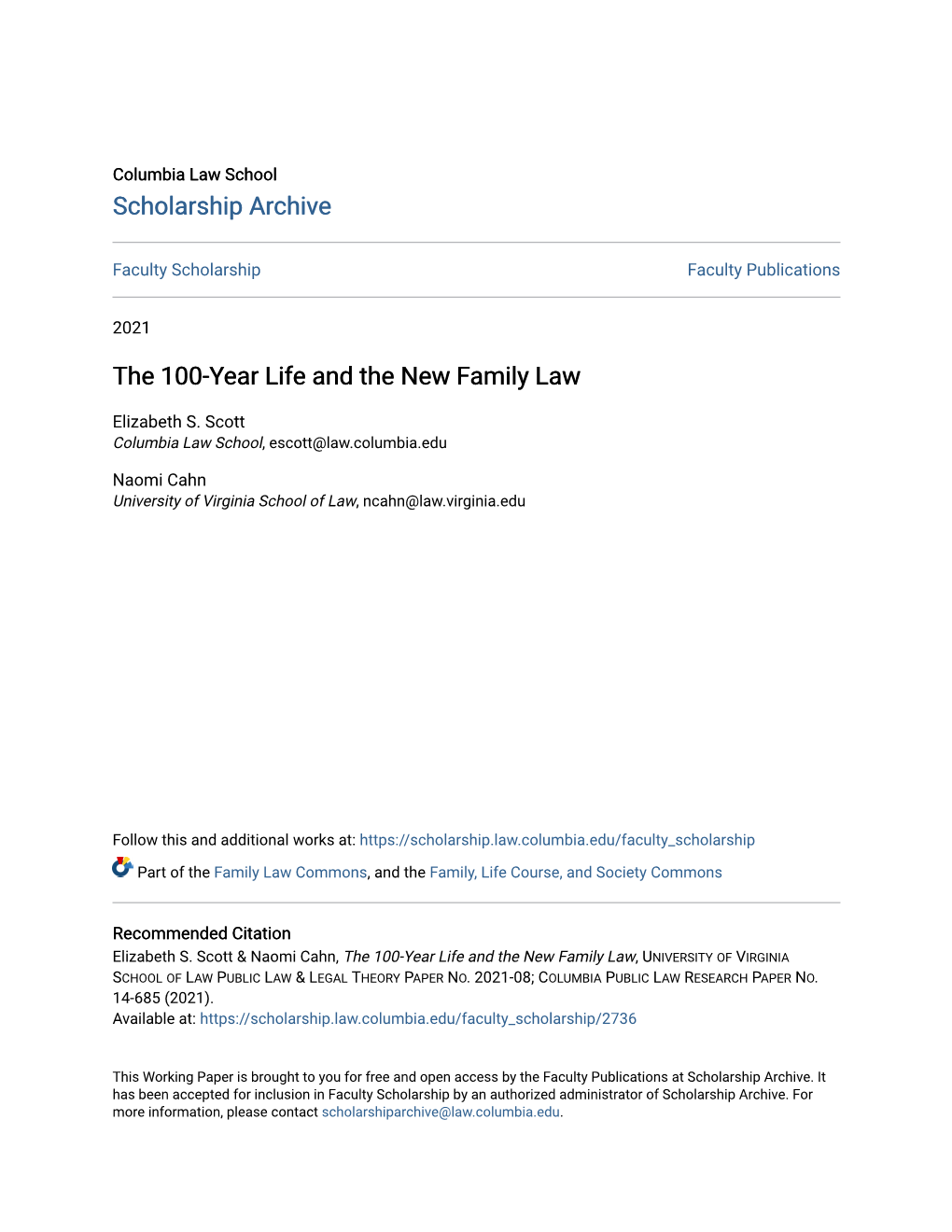 The 100-Year Life and the New Family Law