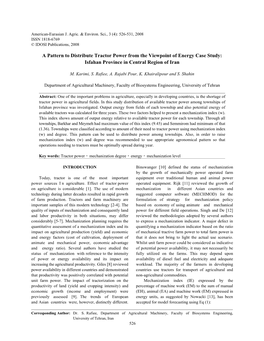 A Pattern to Distribute Tractor Power from the Viewpoint of Energy Case Study: Isfahan Province in Central Region of Iran