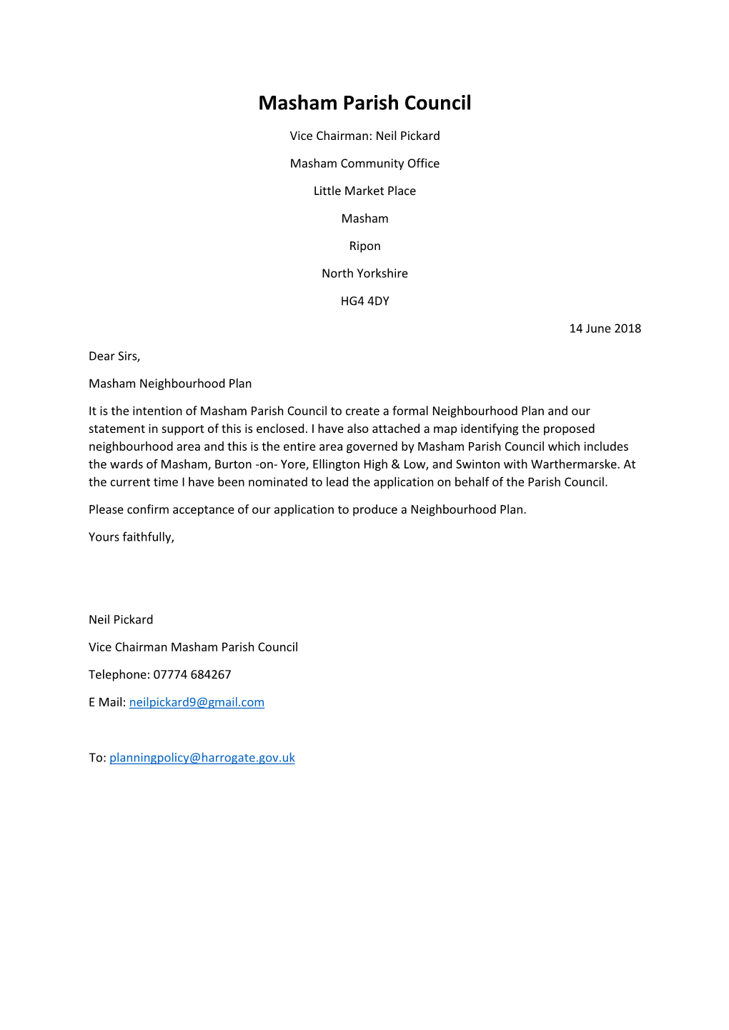 Masham Application Supporting Statement