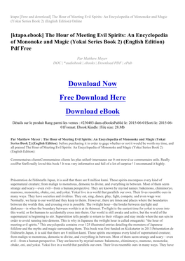 The Hour of Meeting Evil Spirits: an Encyclopedia of Mononoke and Magic (Yokai Series Book 2) (English Edition) Online
