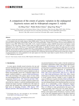 A Comparison of the Extent of Genetic Variation in the Endangered Sagittaria Natans and Its Widespread Congener S