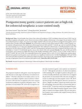 Postgastrectomy Gastric Cancer Patients Are at High Risk for Colorectal Neoplasia: a Case Control Study