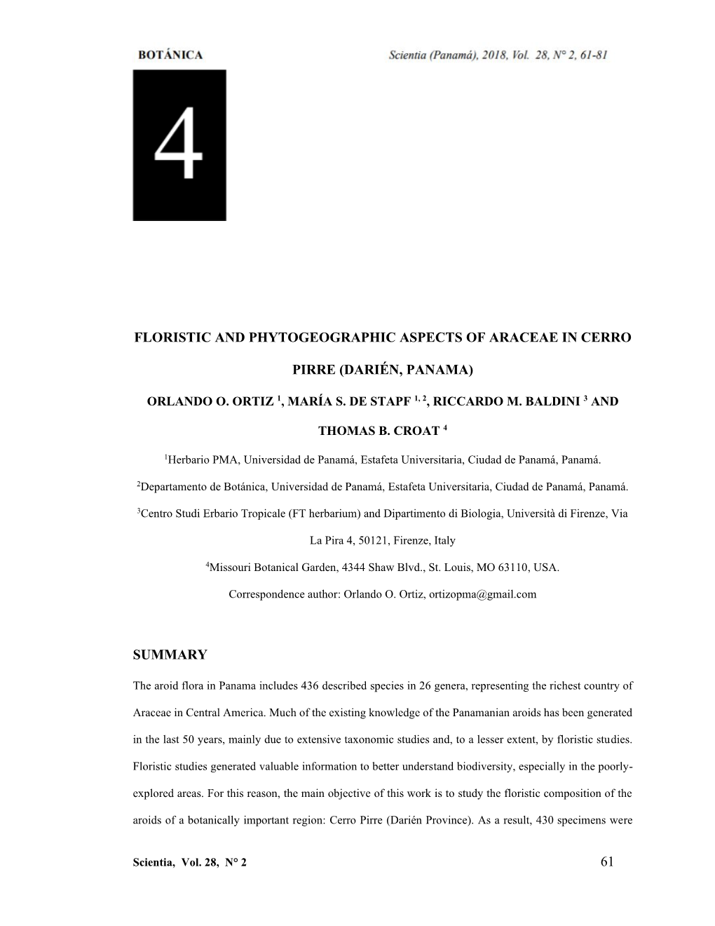 61 Floristic and Phytogeographic Aspects of Araceae in Cerro Pirre