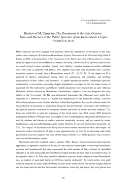 Review of M. Canevaro, the Documents in the Attic Orators