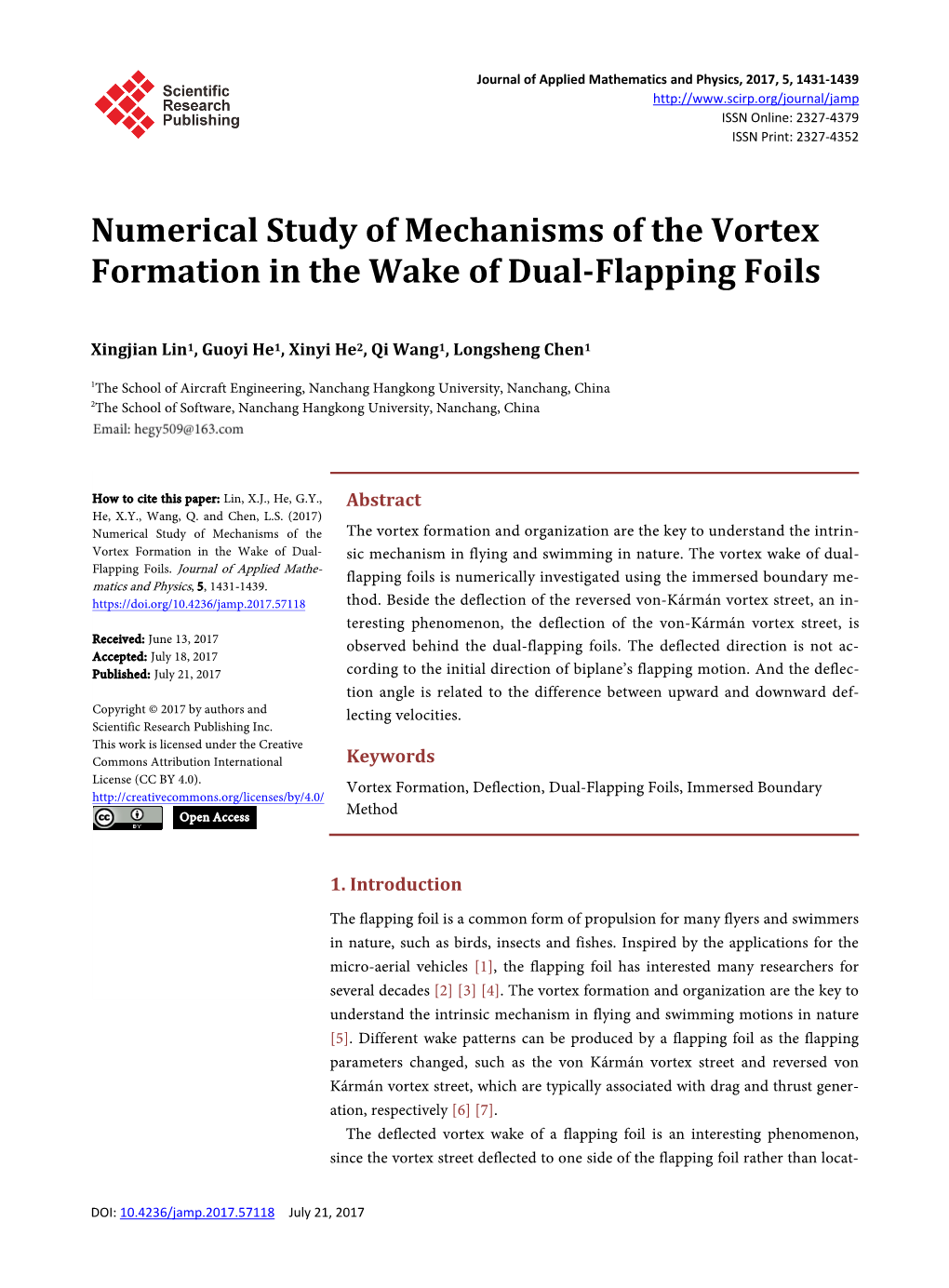 Numerical Study of Mechanisms of the Vortex Formation in the Wake of Dual-Flapping Foils