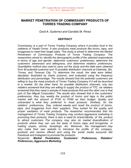 Market Penetration of Commissary Products of Torres Trading Company