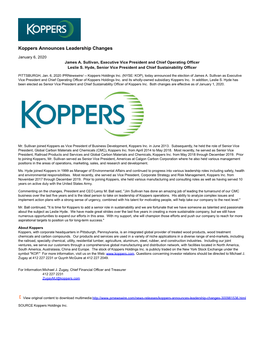 Koppers Announces Leadership Changes
