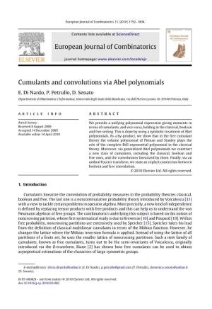 Cumulants and Convolutions Via Abel Polynomials E