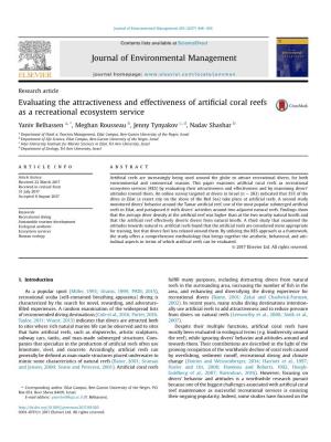 Evaluating the Attractiveness and Effectiveness of Artificial Coral Reefs As a Recreational Ecosystem Service